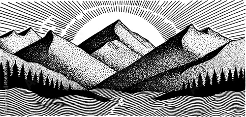 Vintage hand drawn illustration of undersea ridge with sediment trails in monochrome design