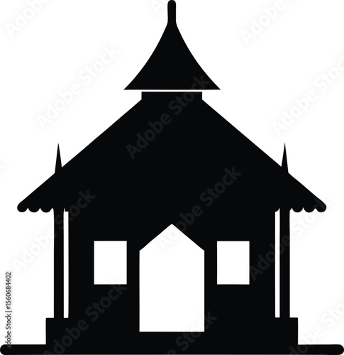 Hut Silhouette Vector Standing Alert in Black and White Style