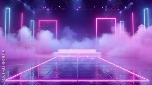 Neon Stage with Fog