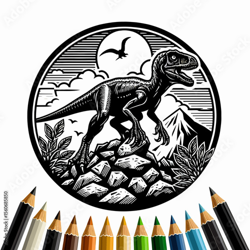 Velociraptor Climbing Over Jagged Rocks in the Prehistoric Wild
