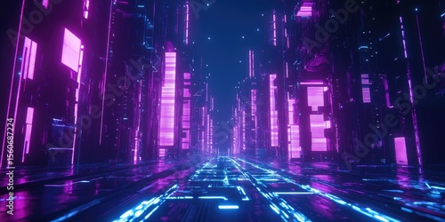 Neon-lit futuristic city alley