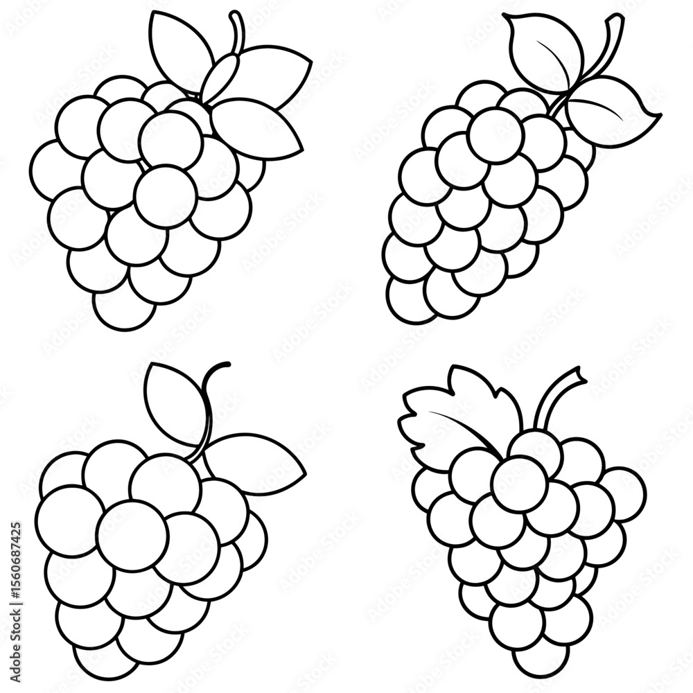 Naklejka premium Grapes Icon – Fresh Fruit Line Art, Outline Vector Illustration
