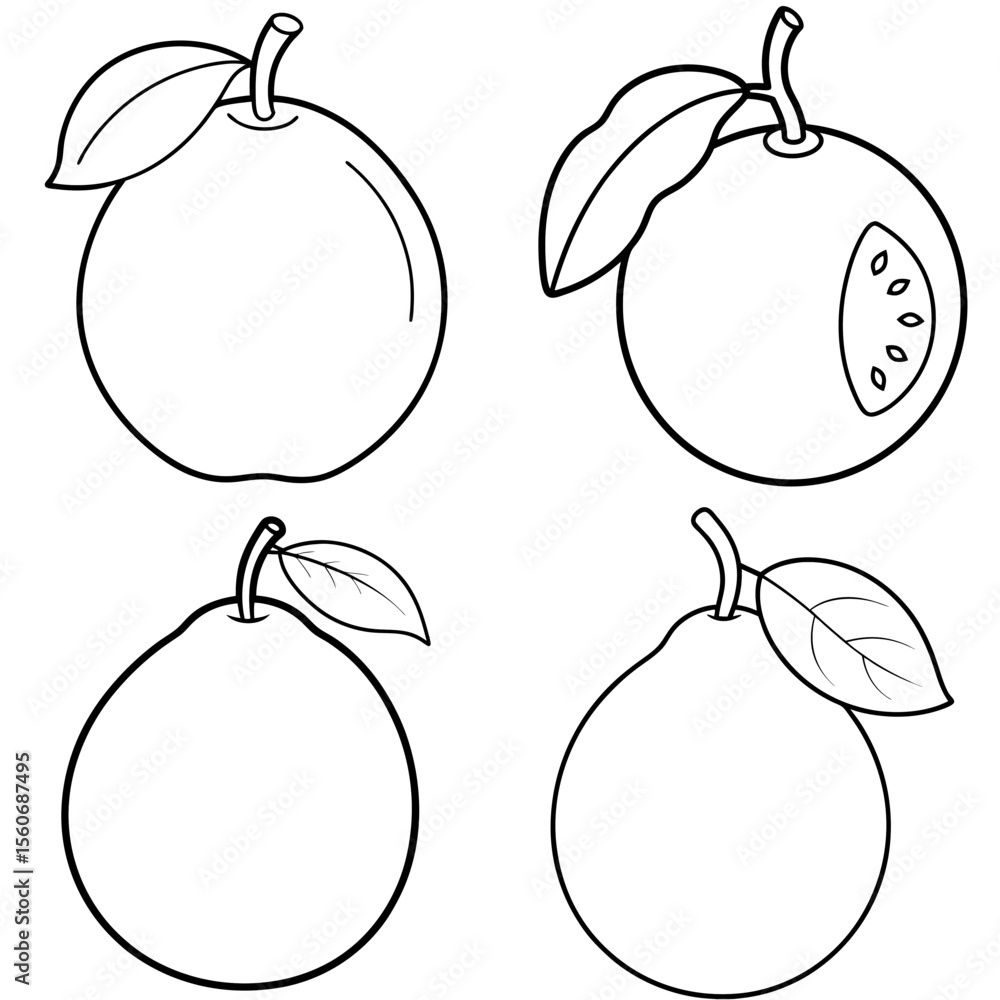 Obraz premium Guava Icon – Tropical Fruit Line Art, Outline Vector Illustration