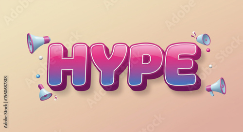 Hype 3D Text Effect Design with Gradient and Megaphones