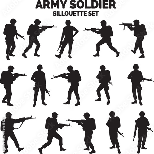 Military Saluting Soldier Silhouette Set