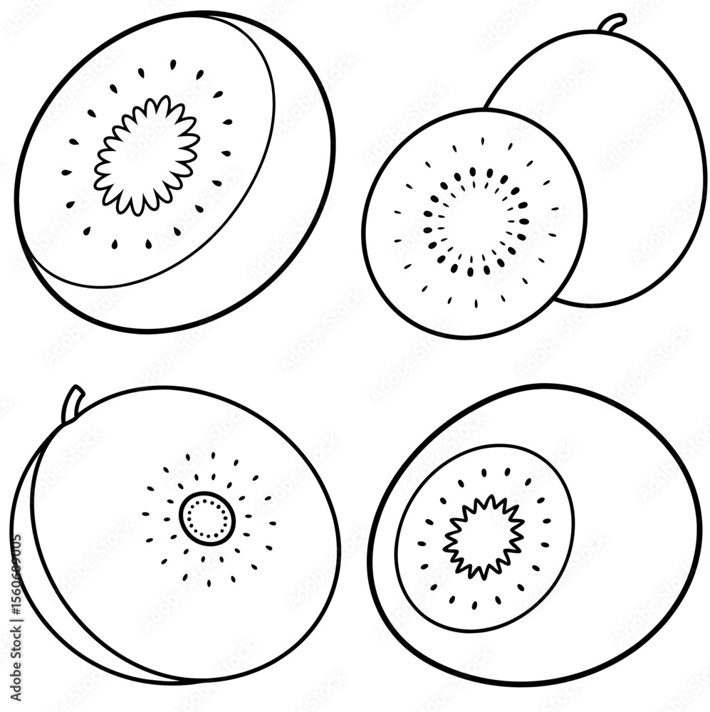 Naklejka premium Kiwi Fruit Icon – Tropical Fruit Line Art, Outline Vector Illustration