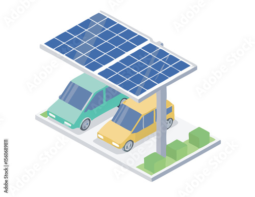 Electric Car Research and Development Manufacturing Engineer  team production car Motor and lithium battery li ion pack isometric Isolated vector illustration.