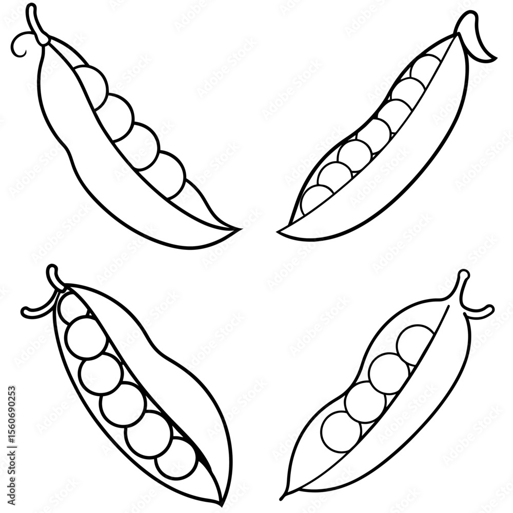 Obraz premium Peas in a Pod Icon – Fresh Vegetable Line Art, Outline Vector Illustration