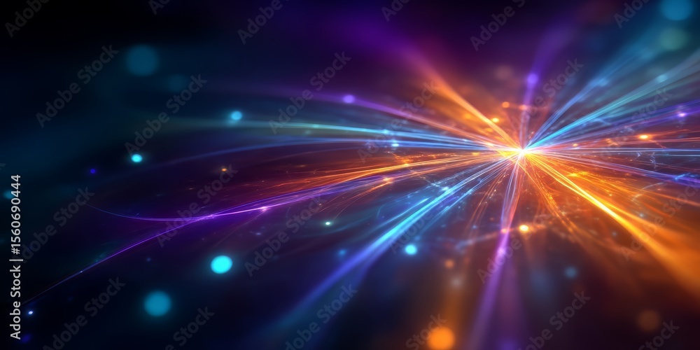 Obraz premium Colorful, glowing, and abstract image of a starburst. The colors are bright and vibrant, creating a sense of energy and excitement. The image is full of small