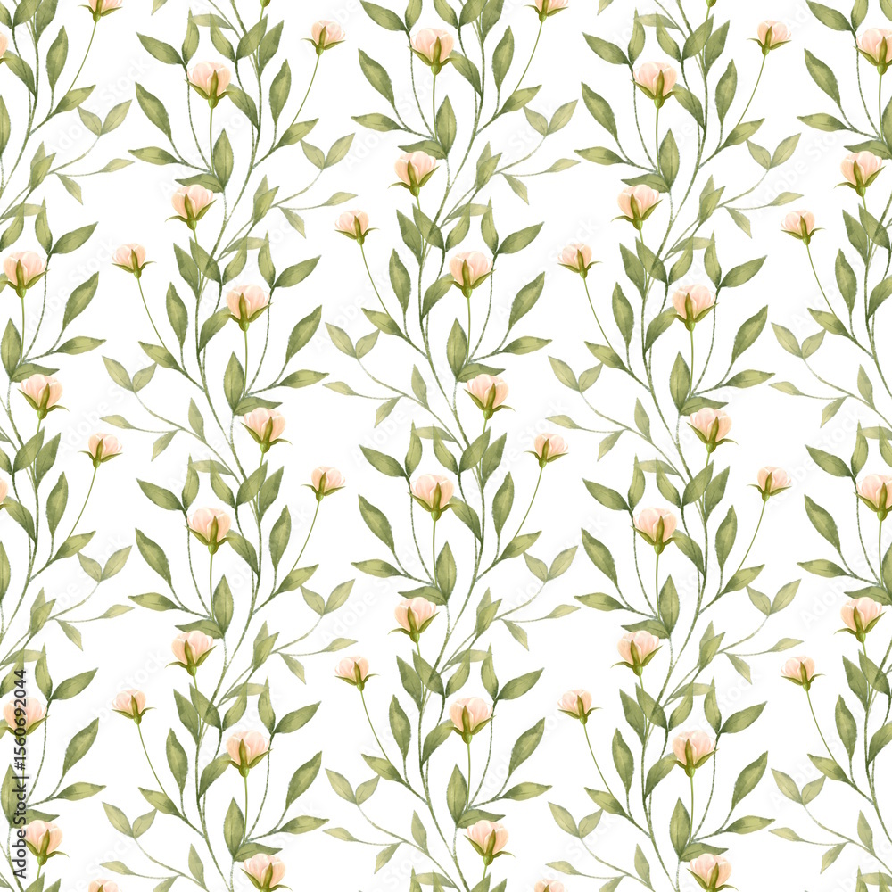 Fototapeta premium Floral Pattern with Pale Pink Flowers Illustration