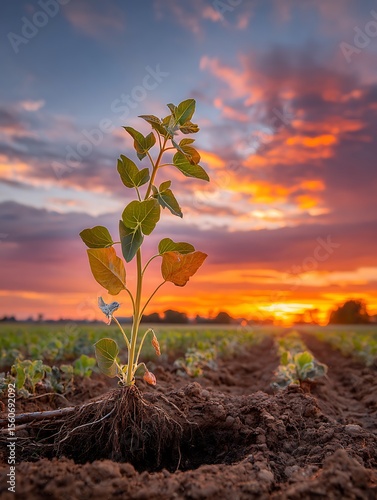 Growing Plant, flower, plant with a beautiful sunset, 