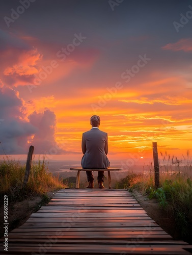 A man walking on the road, choosing the way, the correct way, sunset, men worried, men setting 