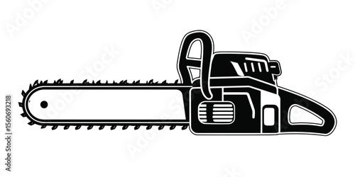 Black and White Silhouette of a Chainsaw Tool for Cutting Wood