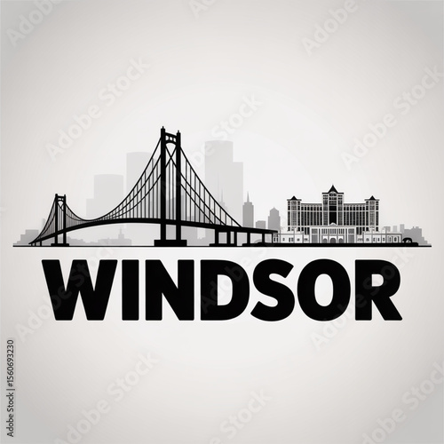 Windsor Skyline Silhouette — Canadian Border City Vector Illustration