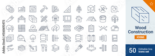Wood icons Pixel perfect. Construction, tool, hammer, ....	
