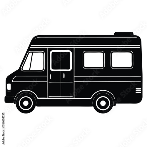 A Silhouette of a Classic Recreational Vehicle A Timeless Design for Road Trip Adventures and Camping Getaways in Style and Comfort