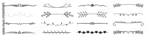 hand drawn vector dividers lines borders laurels set.