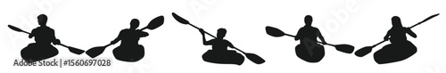 kayaking silhouette collection set water sport race transport concept different action pose.