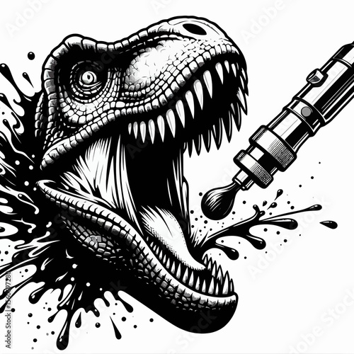 Tyrannosaurus Rex Roaring with Open Jaws in a Prehistoric Landscape