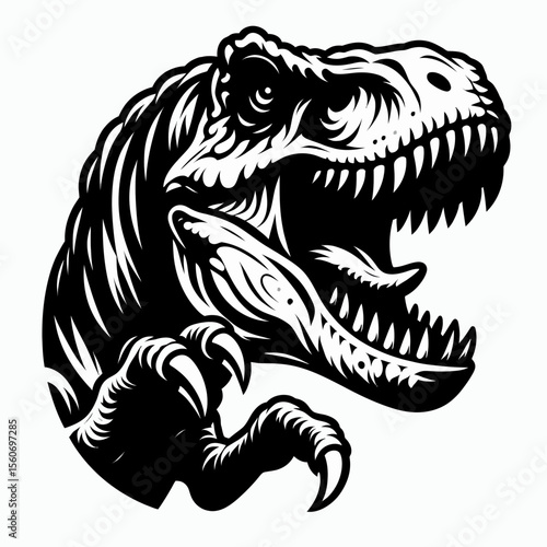 Tyrannosaurus Rex Roaring with Open Jaws in a Prehistoric Landscape