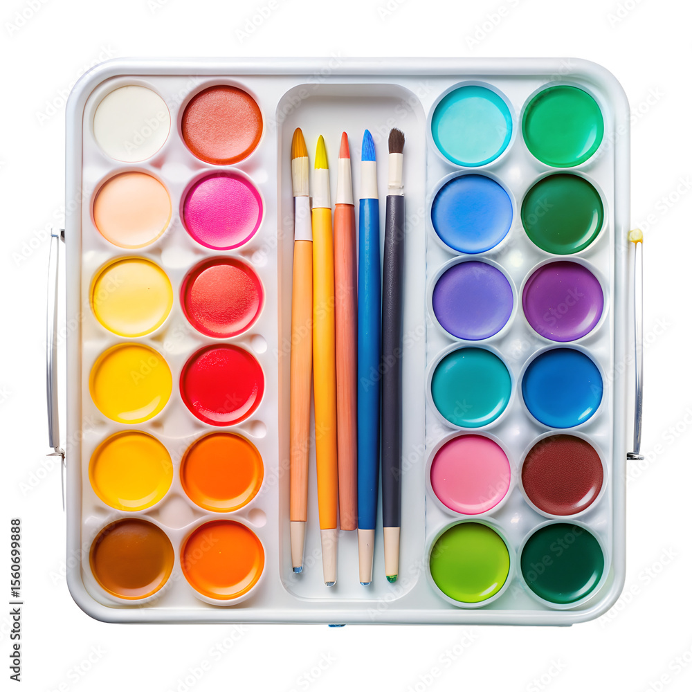 Naklejka premium Watercolor paint set for kids isolated on transparent background 