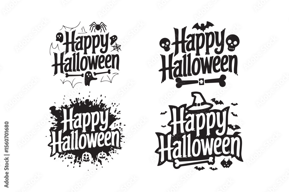 Fototapeta premium Spooky happy halloween text designs with festive icons