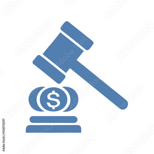 Blue gavel striking stacked coins with dollar symbol hammer auction