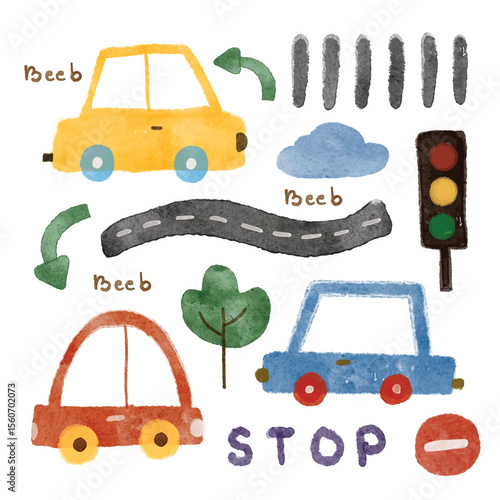 Set of Colorful Car Illustrations for Kids Watercolor Design Transportation Vehicles Collection
