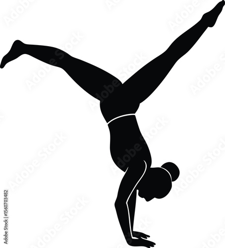 Woman practicing yoga performing an acrobatic handstand pose. Woman Practicing Yoga in Acrobatic Handstand Pose , Fitness and Balance Silhouette.new 2025 trendy.