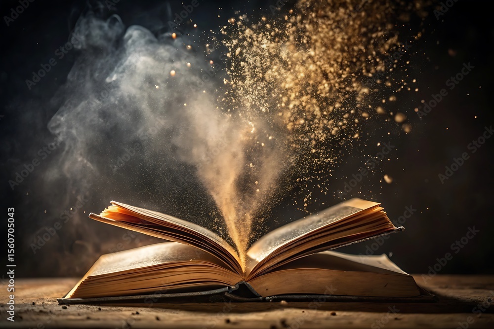 Book is open and has a lot of dust on it Book is open and has a lot of dust on it