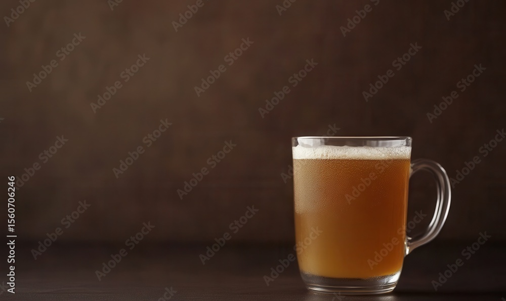 Glass cup filled with traditional russian kvass beverage on table Glass cup filled with traditional russian kvass beverage on table