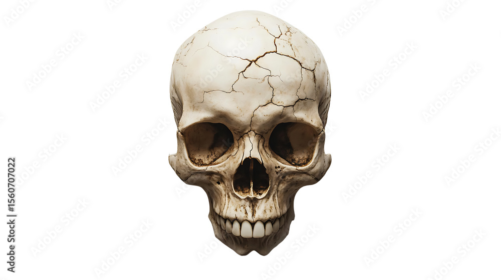 Fototapeta premium Evocative skull presents a striking contrast against a dark backdrop, ideal for Halloween, gothic themes, or anatomical studies, transparent background