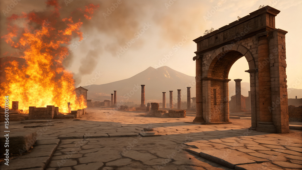 Obraz premium Hyperrealistic Digital Painting of Burning Ancient Roman Ruins