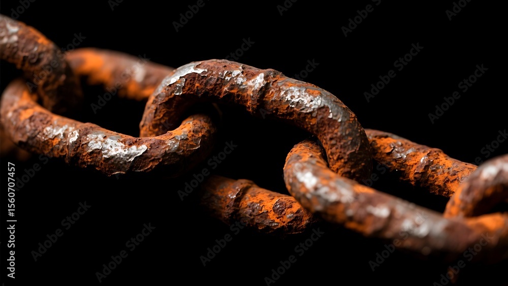 Fototapeta premium Close-Up of Rusty Metal Chain – Aged Iron Texture on Black Background