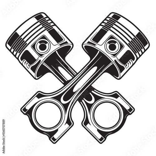 Crossed Engine Pistons Vector – Automotive Mechanic Symbol for Performance & Engineering