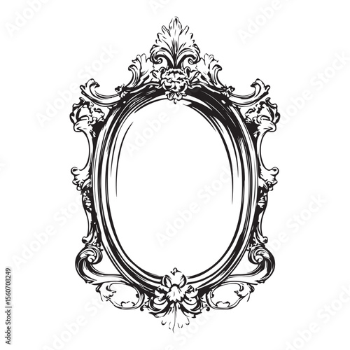 antique mirror set woodcut engraving vector illustration