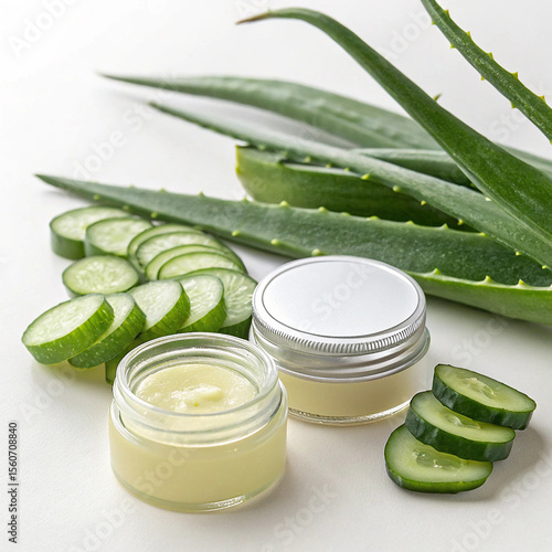 Soothing Aloe Vera and Cucumber Cream Jars: Natural Skincare Product Photography