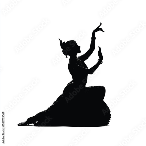 bharatanatyam dancer silhouette set, Black & White silhouette set