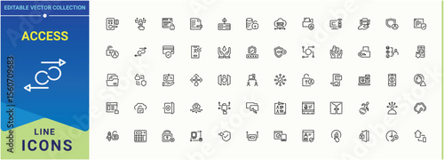 Access modern icon set. Minimal thin line web icons set. Identification icon collection. Contains related to barrier, security, biometric, access control, control and more.