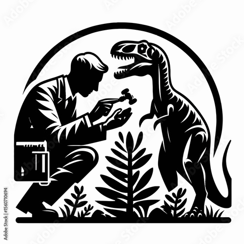 Troodon Examining a Rock in the Prehistoric Forest