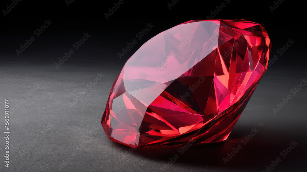 A vividly red faceted ruby gem reflects light beautifully across its surface creating depth and sparkle against a subtle gradient gray backdrop for luxury design. A vividly red faceted ruby gem reflects light beautifully across its surface creating depth and sparkle against a subtle gradient gray backdrop for luxury design.