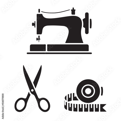 Vintage sewing machine with needle and thread, an old tailor's craft tool