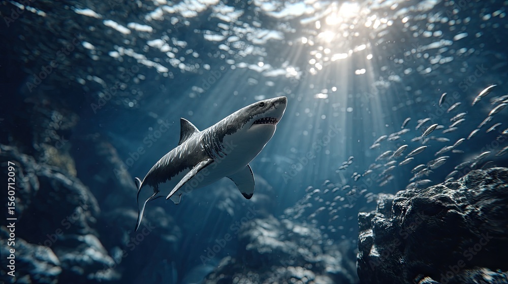 Fototapeta premium Shark underwater sunlight