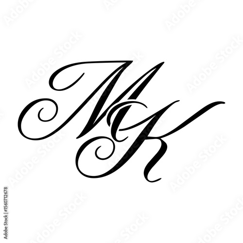 Elegant MK Monogram Logo in Black Script – Luxury Calligraphy Initial Design on White Background