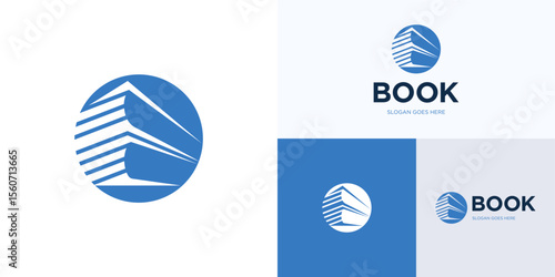 Circle library book logo icon design vector illustration element templates, Modern symbol stacked books sign for digital education, publisher, encyclopedia, bookstore and brand identity business