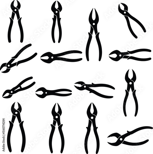 Nail Puller & Nippers Tool Silhouette Vector Set. Essential Hand Tools for Construction, Woodworking, and DIY Projects. Cutting and Extraction Equipment.