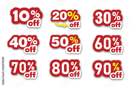 Red percent discount sale labels: a collection of vector retail promotion stickers and buttons