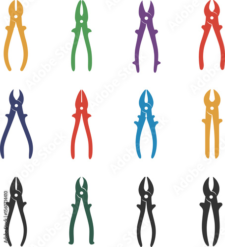 Nail Puller & Nippers Tool Silhouette Vector Set. Essential Hand Tools for Construction, Woodworking, and DIY Projects. Cutting and Extraction Equipment.