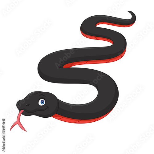 Red bellied black snake cartoon isolated on white background