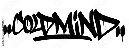 ColdMind graffiti tag in textured black spray paint with drips. Transparent background. Strong urban vibe for sigma-style concepts and design.